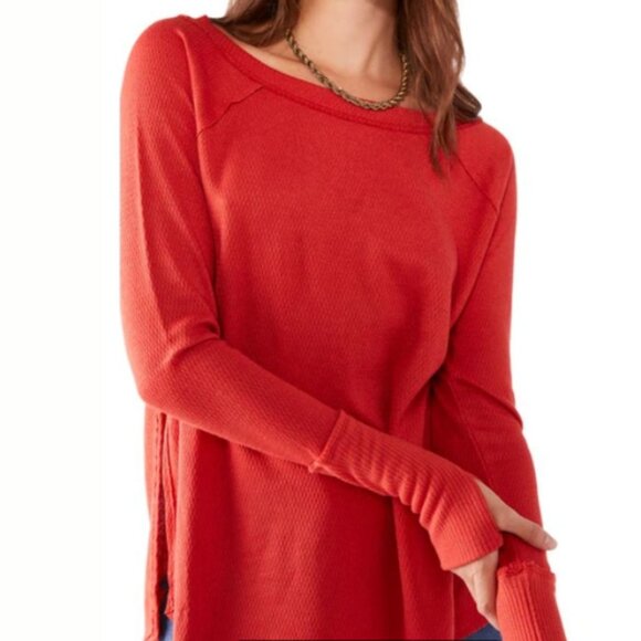 Free People Tops - We The Free Thermal Shirt Size XS Orange Oversized Relaxed Fit Pull OVer Top